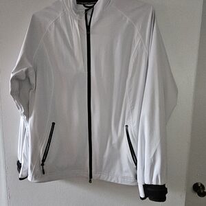 Cutter & Buck Women's Varsity Jacket in White with Black Accents